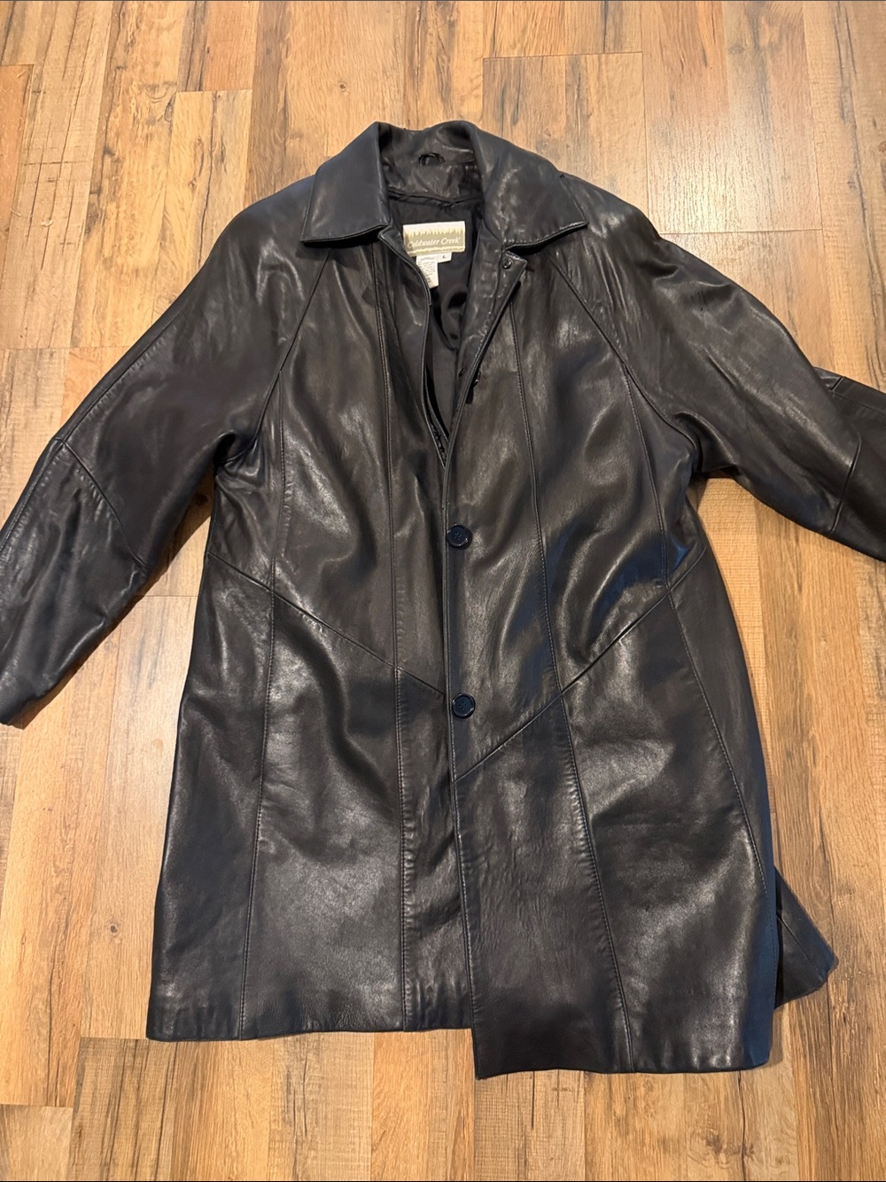 Coldwater Creek Black Leather Button-Up Jacket